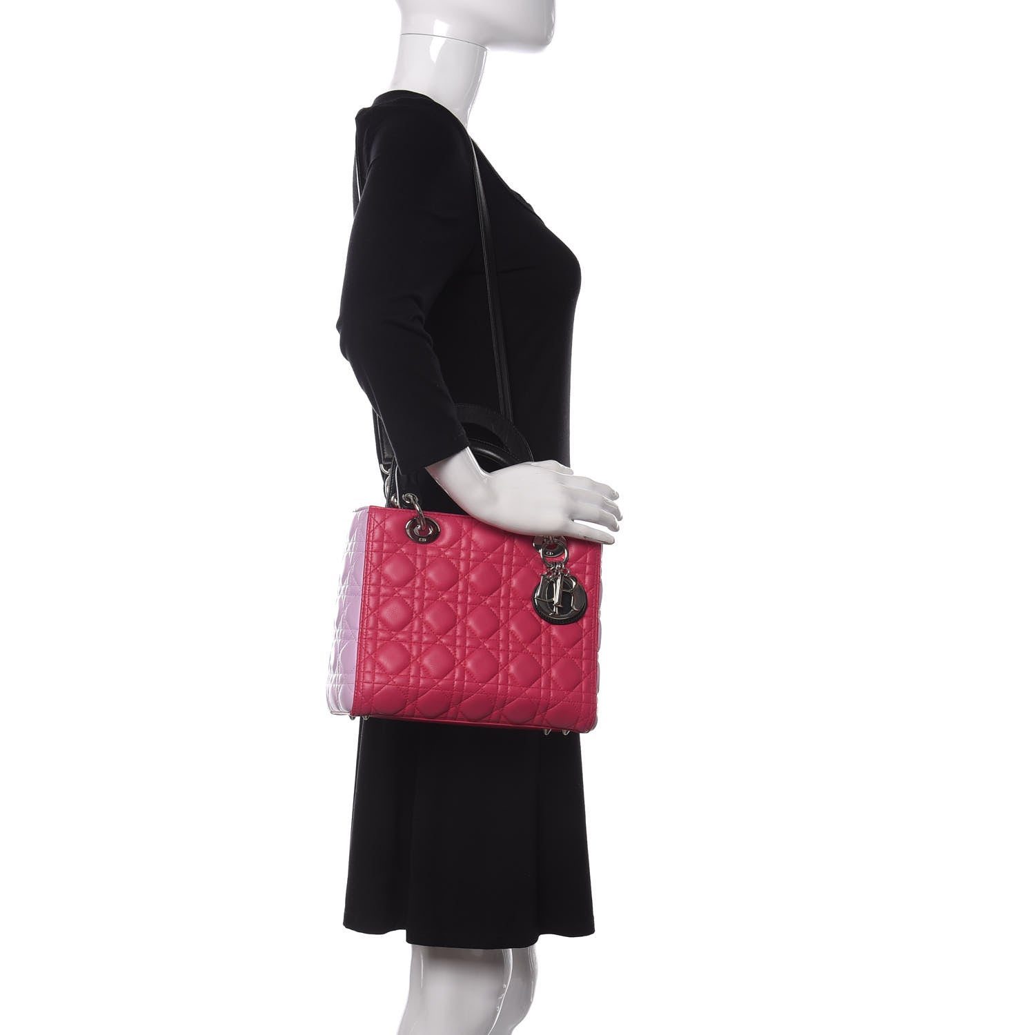 Christian Dior Lambskin Cannage Medium Tri-Color Lady Dior Fuchsia Anemone Black 2 of 11