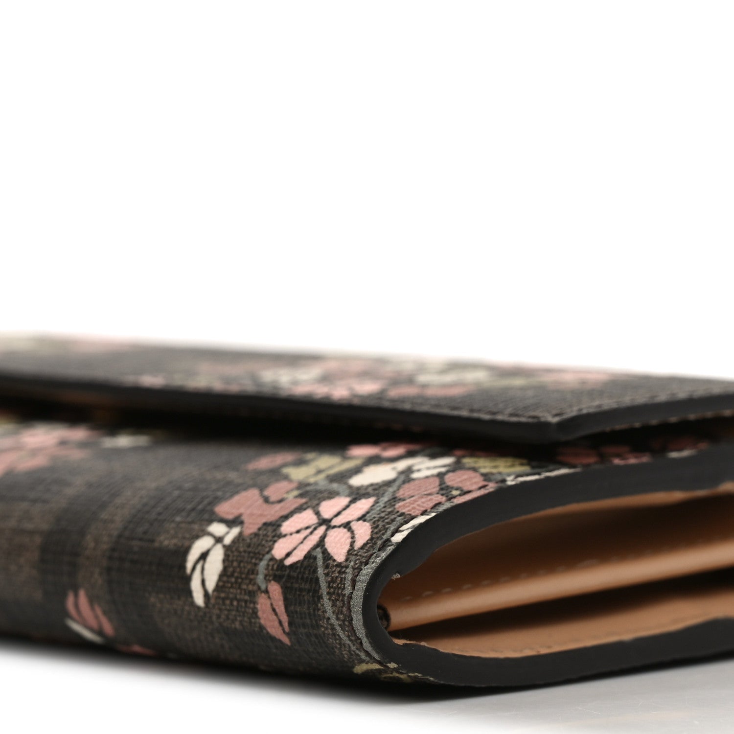 Fendi Fabric Jacquard FF 1974 Bouquet Print Continental Wallet On Chain Gold Tobacco Brown 10 of 11