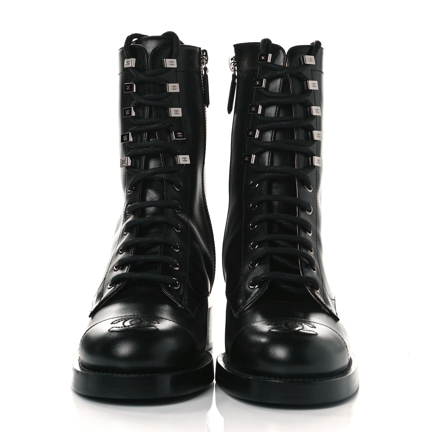 Chanel Calfskin Lace Up Combat Boots 36 Black 2 of 7