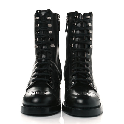 Chanel Calfskin Lace Up Combat Boots 36 Black 2 of 7