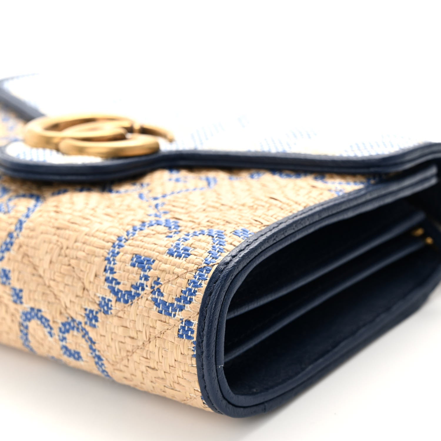 Gucci Raffia GG Monogram Matelasse GG Marmont Chain Wallet Mystic White Royale Natural 10 of 11