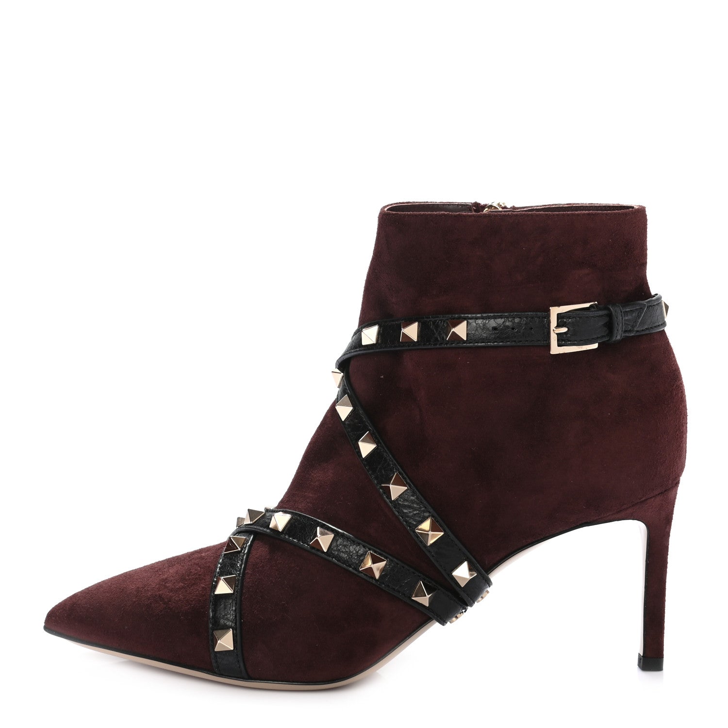Valentino Garavani Suede Craquele Nappa Rockstud High Heel Ankle Boots 38.5 Rubin 1 of 8