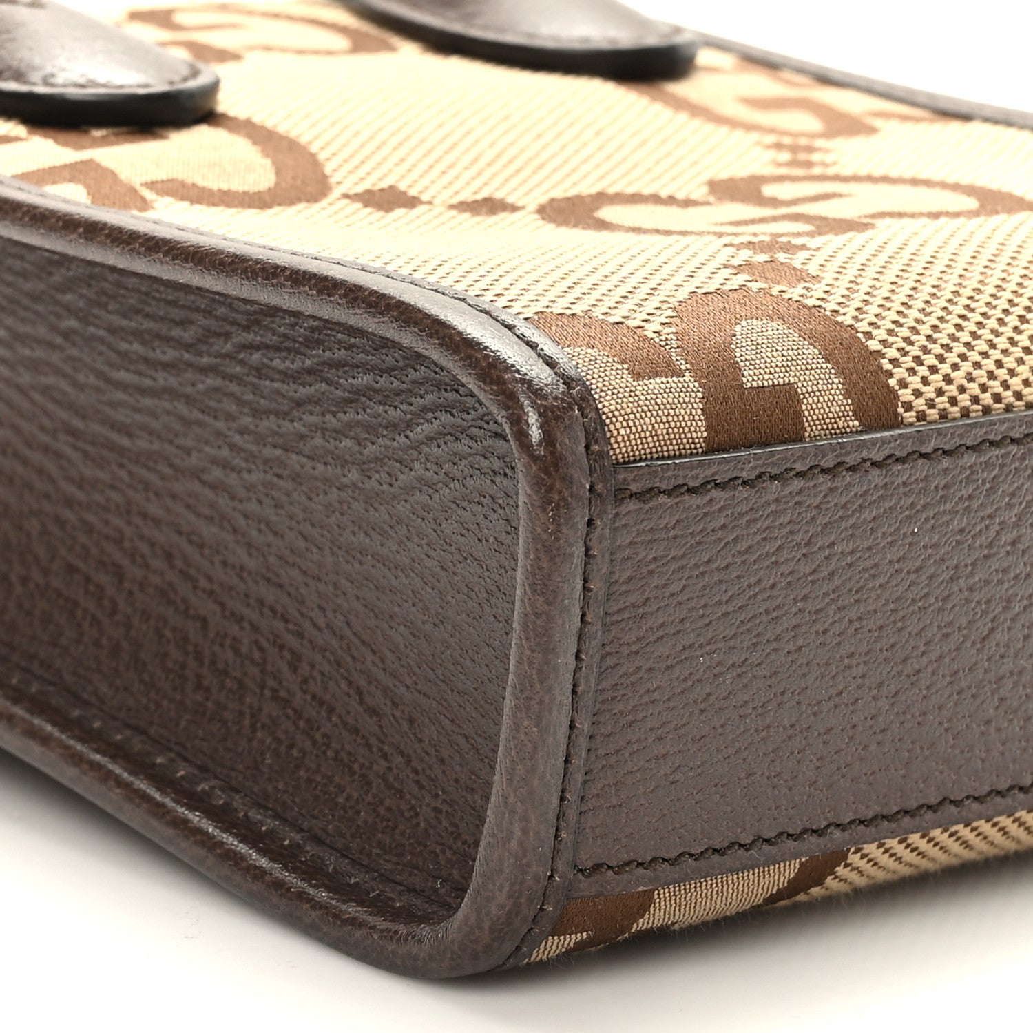 Gucci Monogram Jumbo GG Textured Dollar Calfskin Web Mini Vertical Tote Camel Ebony New Acero 8 of 10