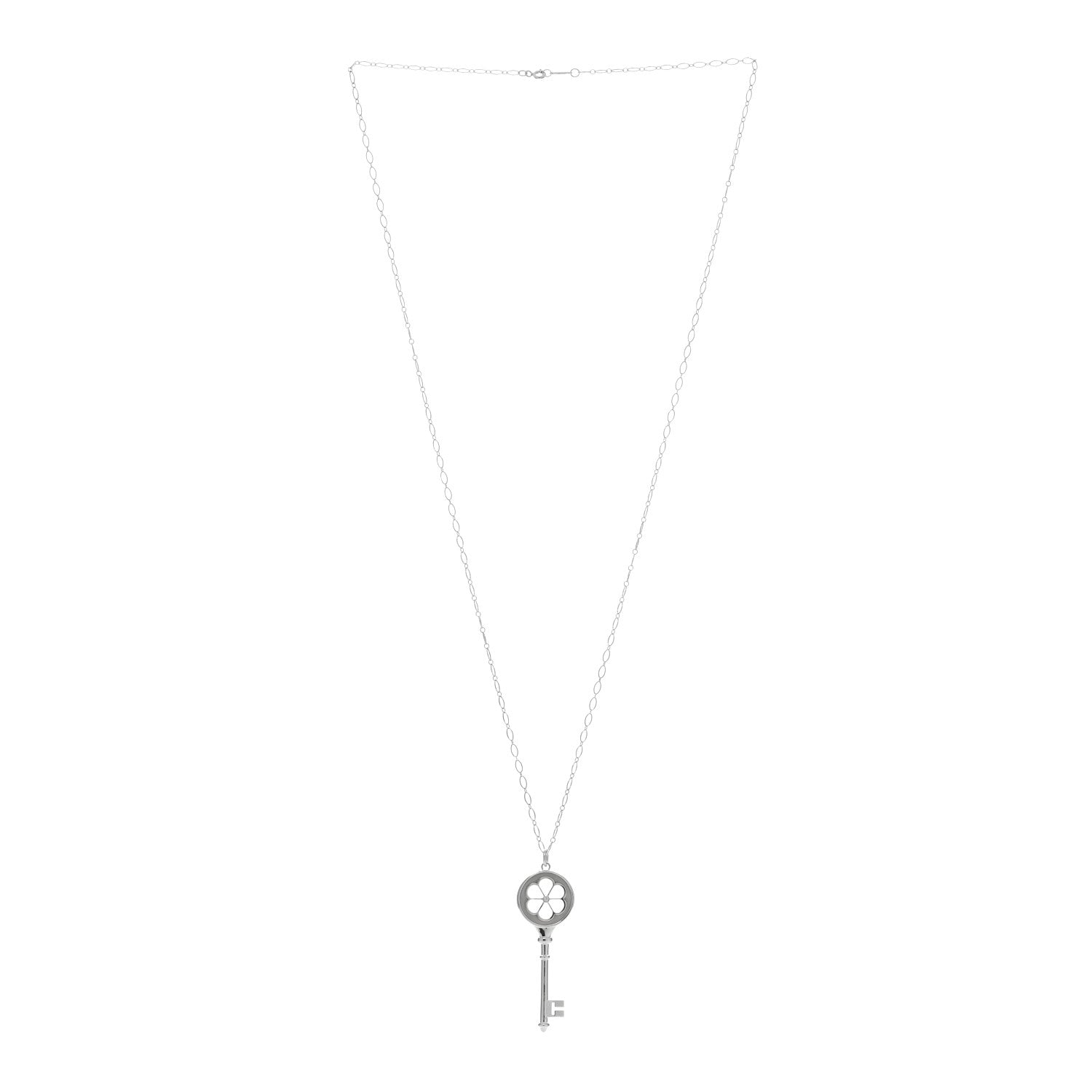 Tiffany Sterling Silver Diamond Blossom Key Pendant Oval Link Chain Necklace 30" 3 of 5