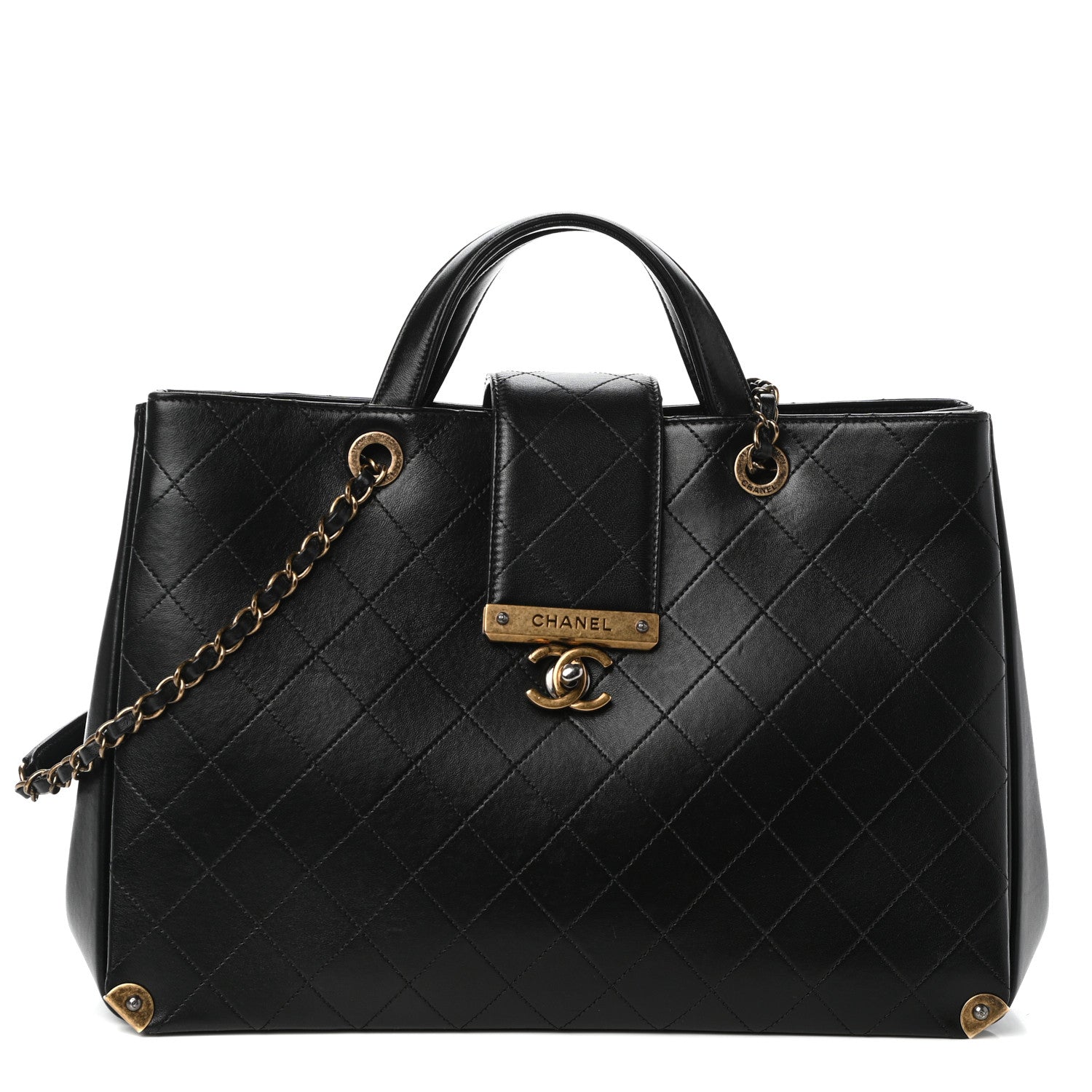 Chanel Lambskin Stitched Large Around The Corner Shopping Tote Black 1 of 11