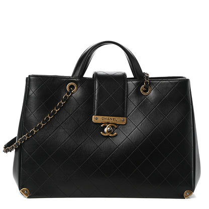 Chanel Lambskin Stitched Large Around The Corner Shopping Tote Black 1 of 11