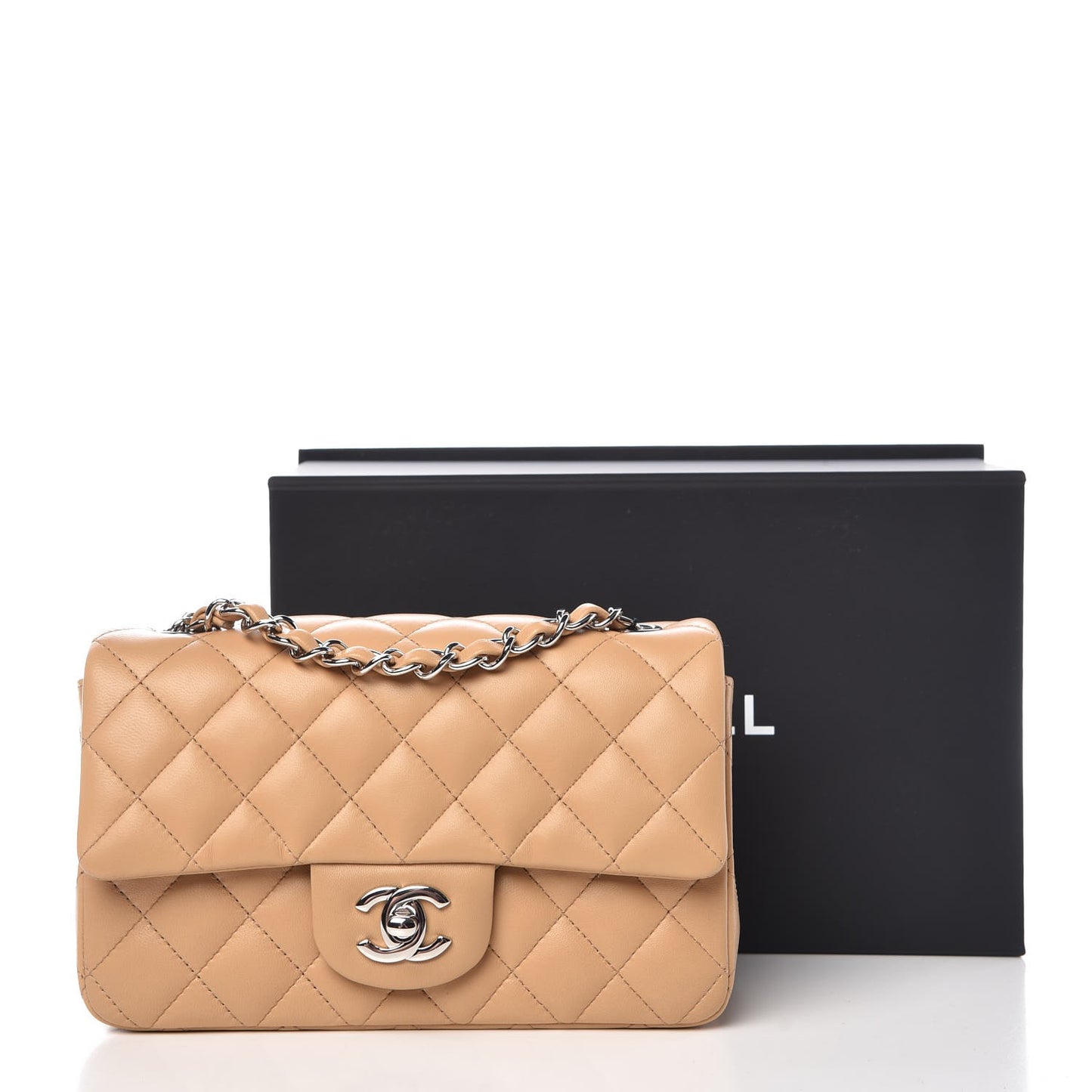 Lambskin Quilted Mini Rectangular Flap Beige