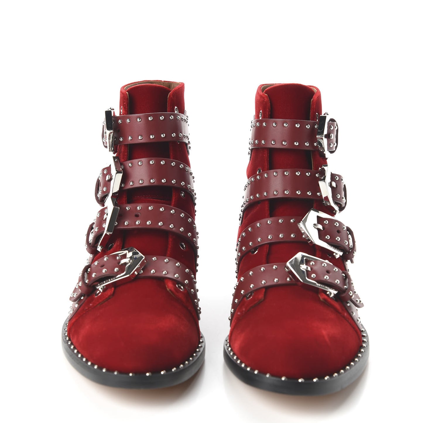 Velvet Studded Prue Buckle Bootie 37 Dark Red