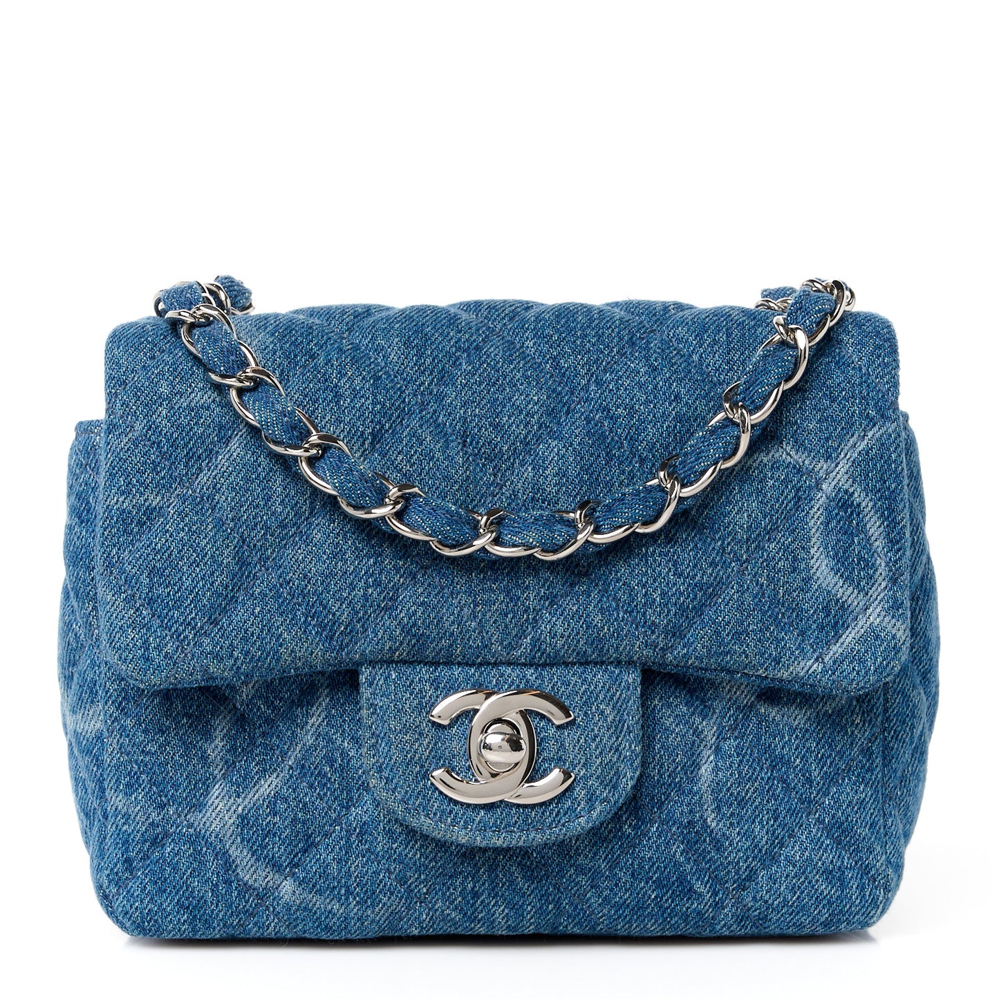 Denim CC Quilted Mini Square Flap Blue