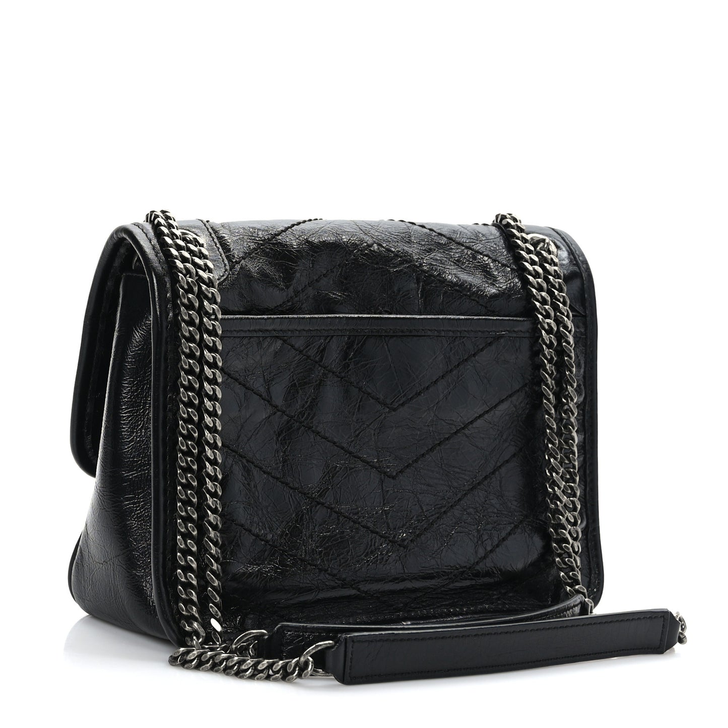 Crinkled Lambskin Matelasse Monogram Baby Niki Chain Satchel Black