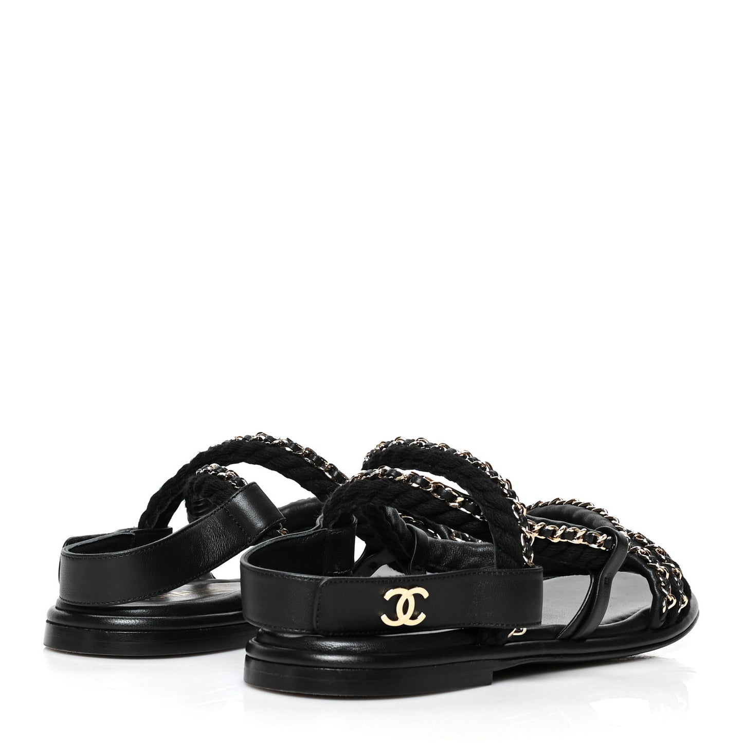 Lambskin Cord Chain Flat Sandals 40 Black