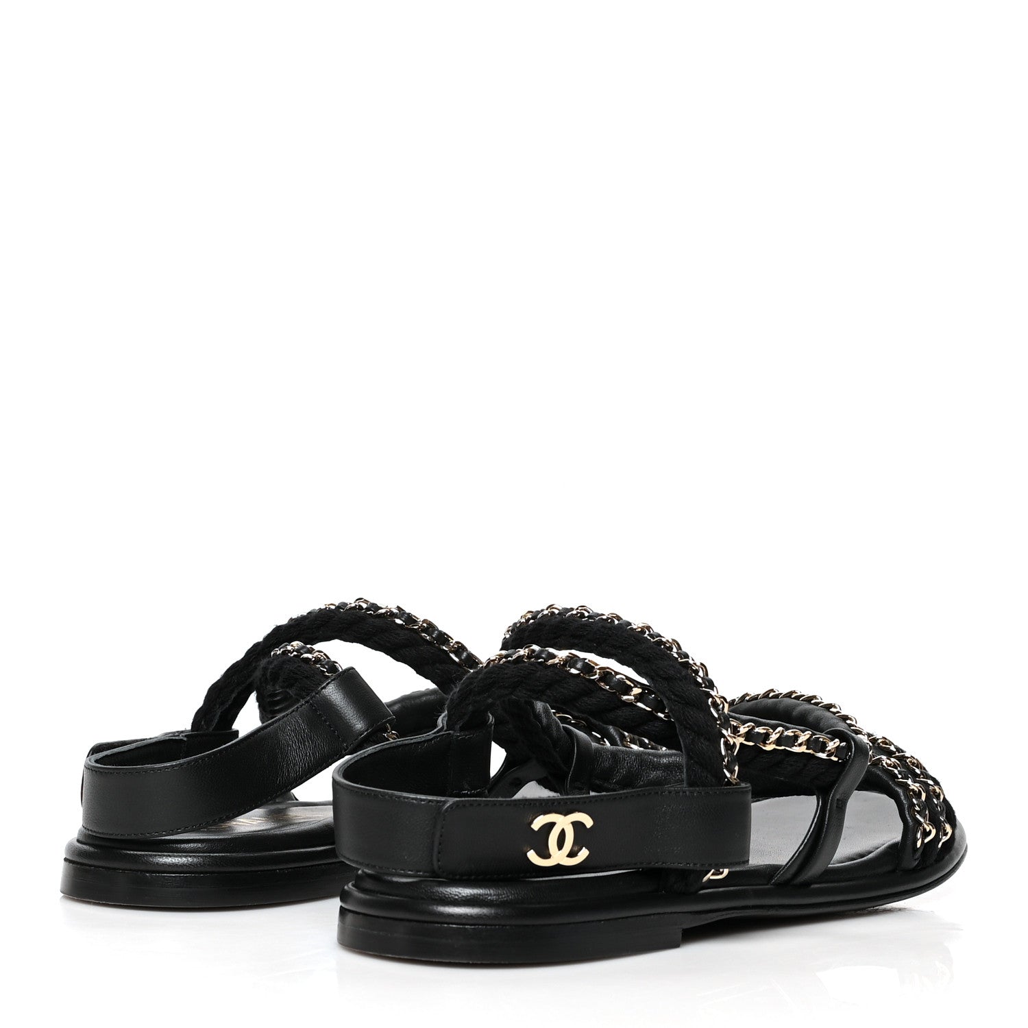 Chanel Lambskin Cord Chain Flat Sandals 40 Black 4 of 8