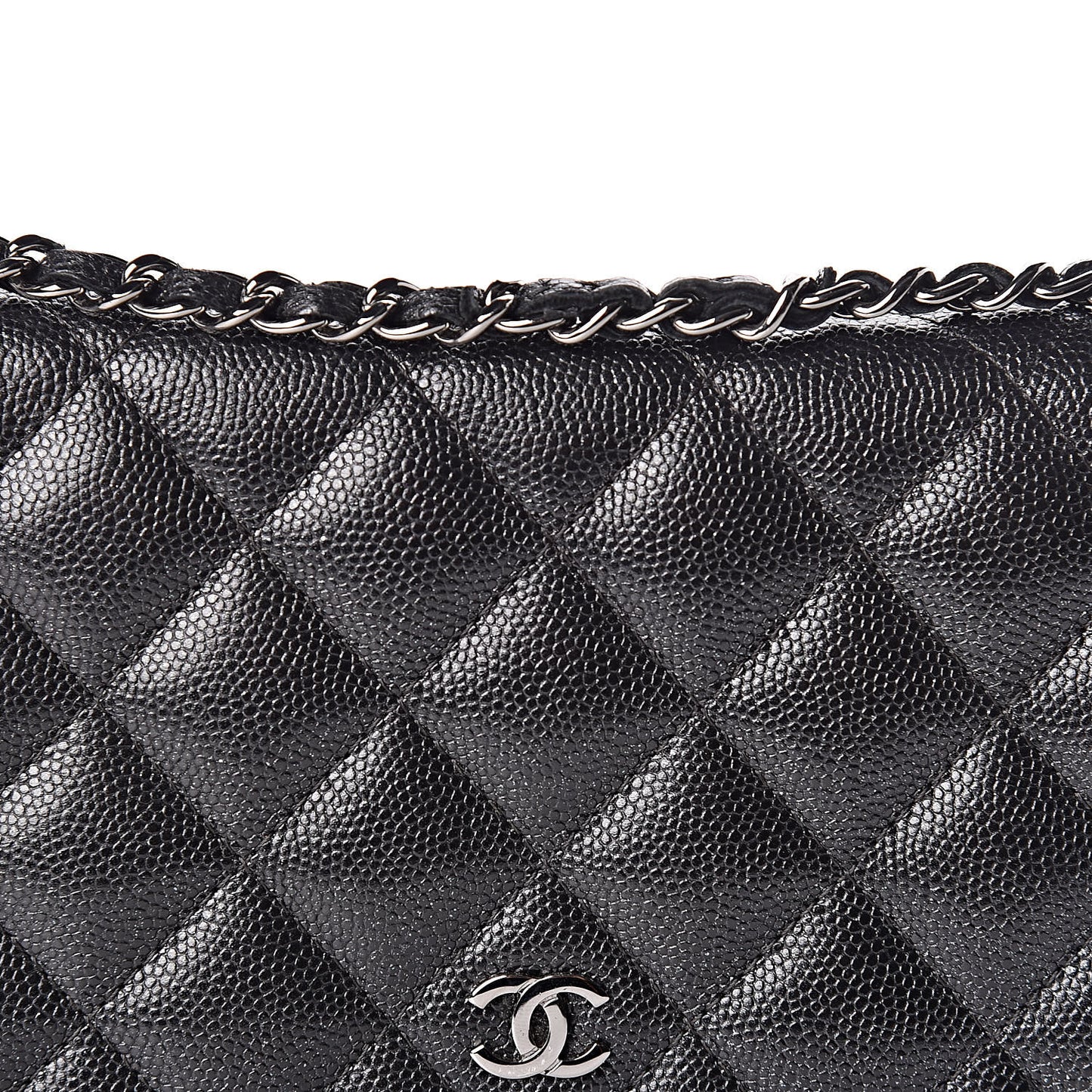 Iridescent Caviar Quilted Wallet On Chain WOC Black