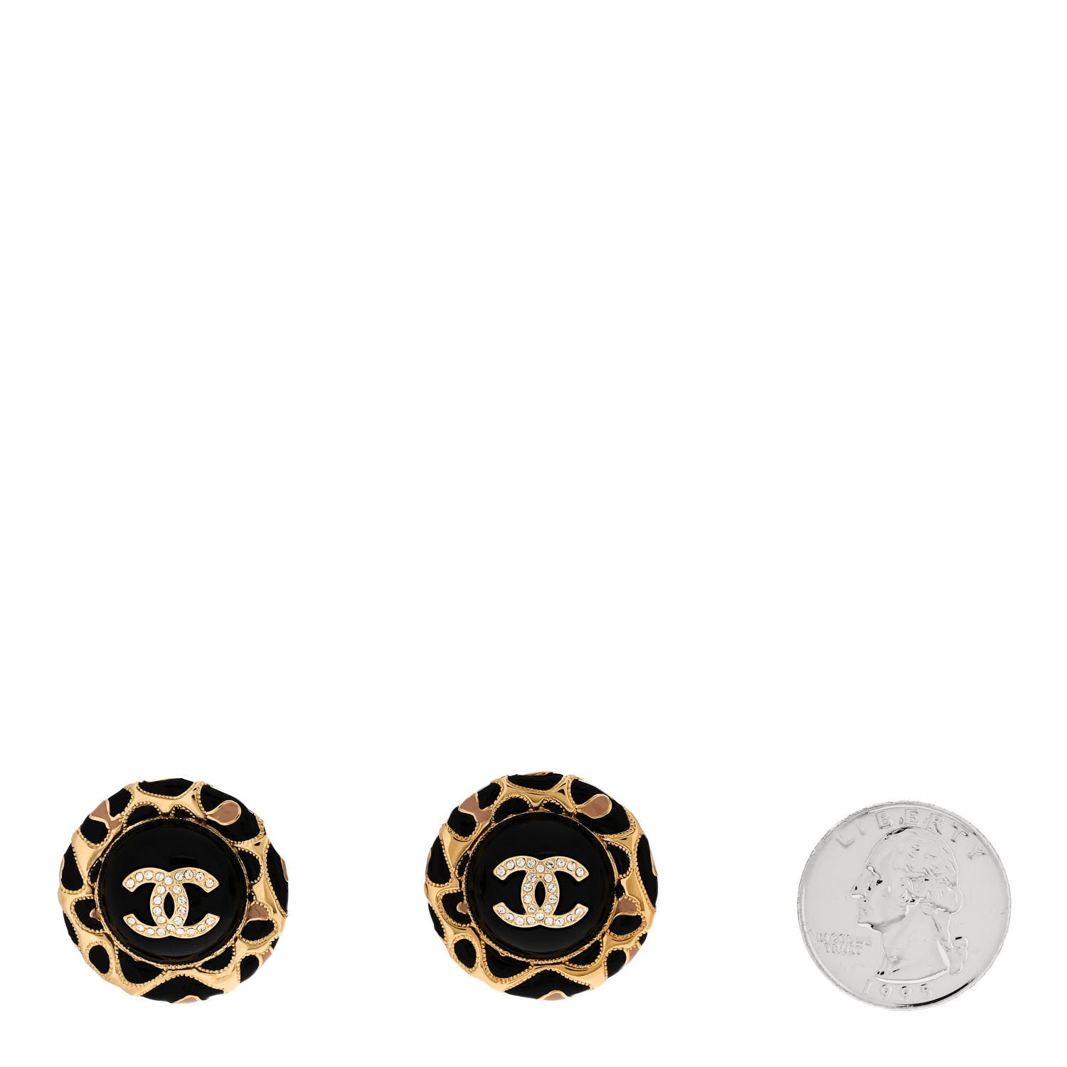Chanel Metal Crystal Leopard Print CC Round Earrings Gold Black 2 of 5