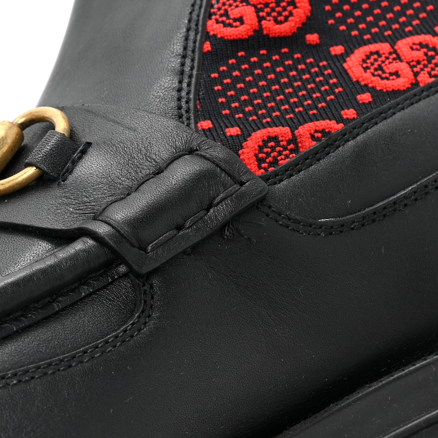 Gucci Quebec Calfskin Technical Jersey Knit GG Monogram Mens Horsebit Ankle Boots 9 Black Light Hibiscus Red 11 of 12