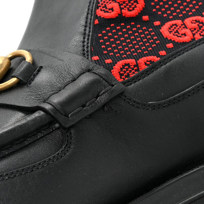 Gucci Quebec Calfskin Technical Jersey Knit GG Monogram Mens Horsebit Ankle Boots 9 Black Light Hibiscus Red 11 of 12