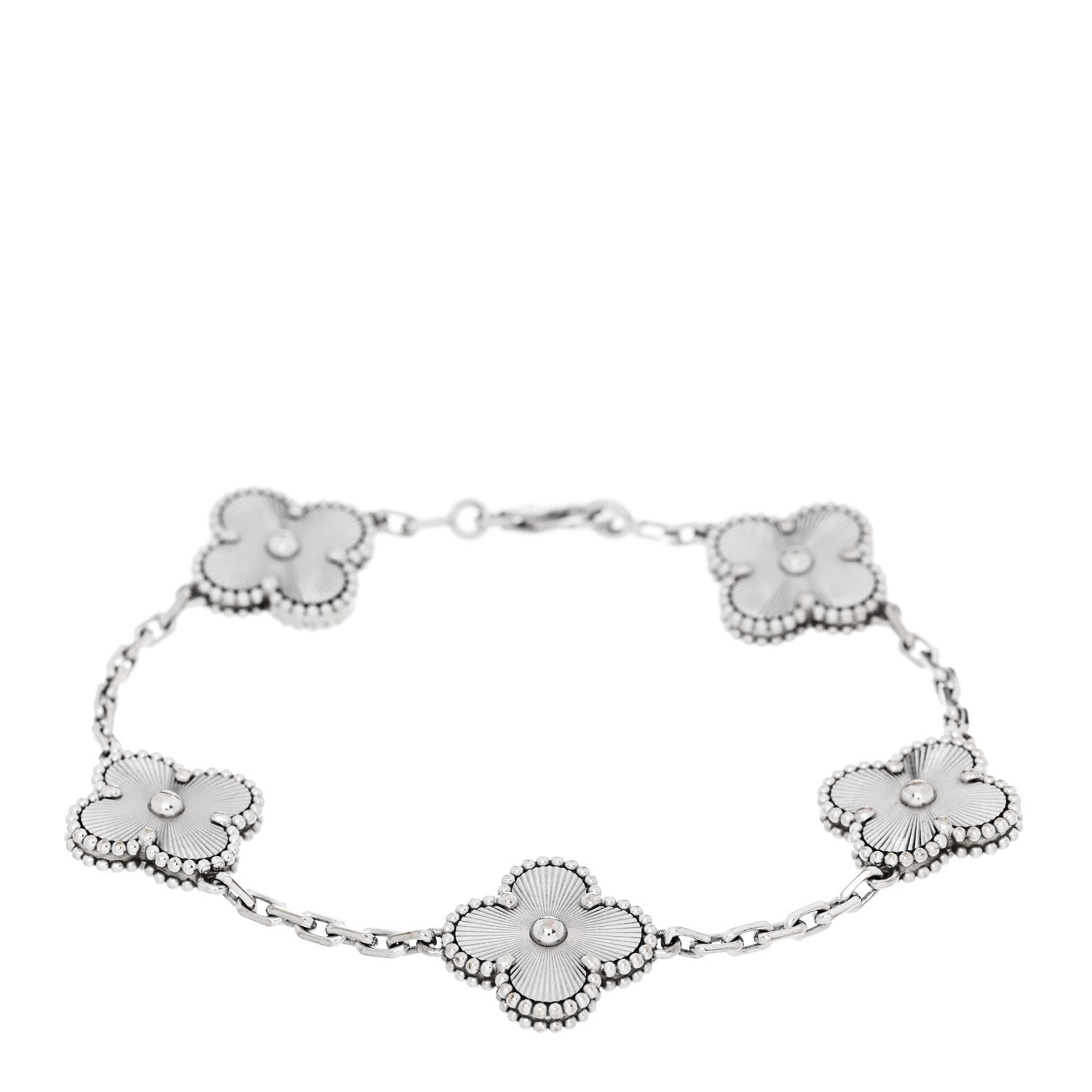Van Cleef & Arpels 18K White Gold 5 Motifs Guilloche Vintage Alhambra Bracelet 1 of 5