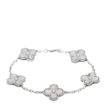 Van Cleef & Arpels 18K White Gold 5 Motifs Guilloche Vintage Alhambra Bracelet 1 of 5