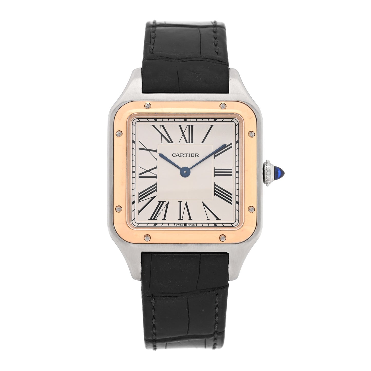 Stainless Steel 18K Pink Gold Alligator 31.4mm Santos Dumont Quartz Watch