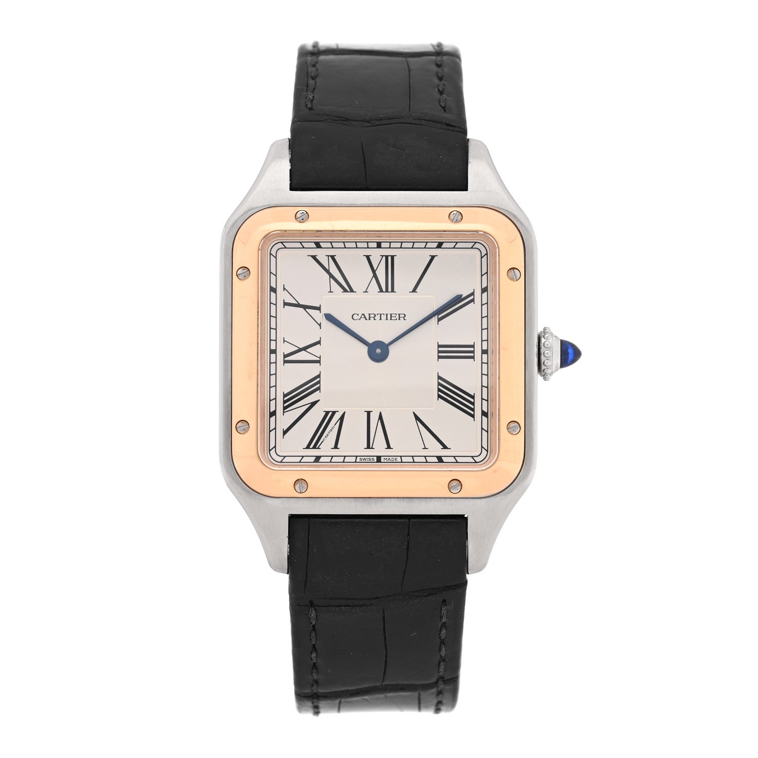 Cartier Stainless Steel 18K Pink Gold Alligator 31.4mm Santos Dumont Quartz Watch 1 of 5