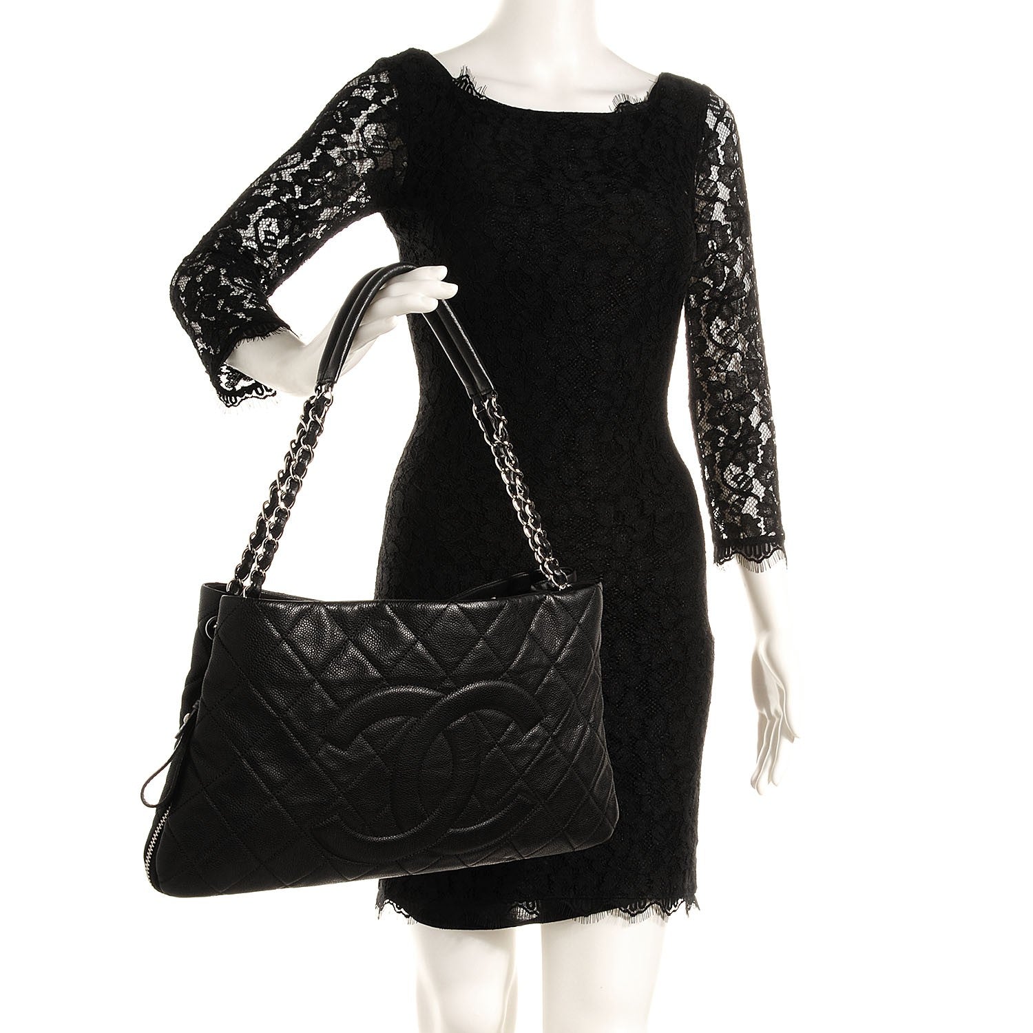 Chanel Caviar Expandable Zip Shoulder Bag Black 2 of 8