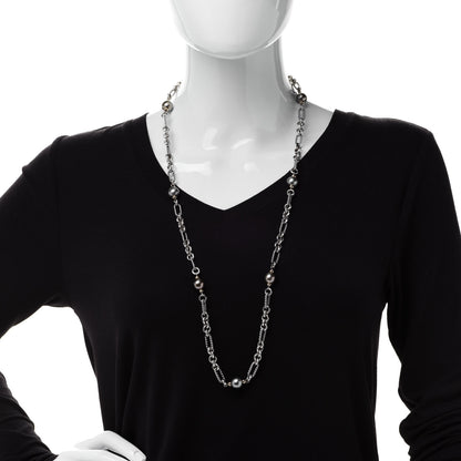 David Yurman Sterling Silver 18K Yellow Gold Tahitian Pearl Long Figaro Chain Necklace 2 of 5