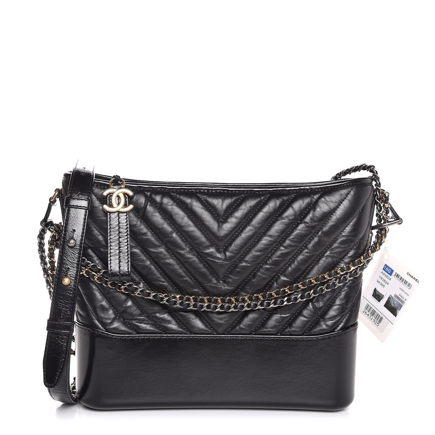 Aged Calfskin Chevron Quilted Medium Gabrielle Hobo Black
