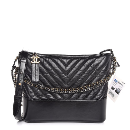 Chanel Aged Calfskin Chevron Quilted Medium Gabrielle Hobo Black 1 of 8