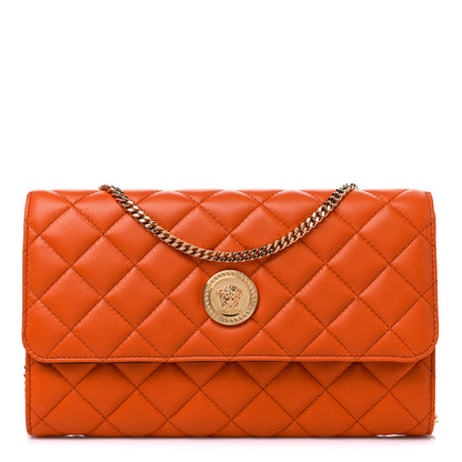 Versace Lambskin Quilted Medusa Wallet On Chain Crossbody Dark Orange 1 of 9