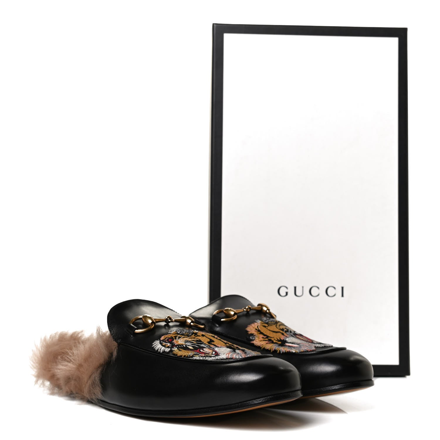 Gucci Calfskin Fur Tiger Embroidered Mens Princetown Slippers 9.5 Black 11 of 11