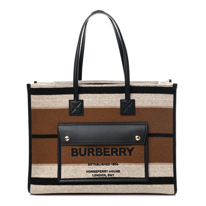 Burberry Wool Calfskin Medium Striped Freya Tote Brown 1 of 8