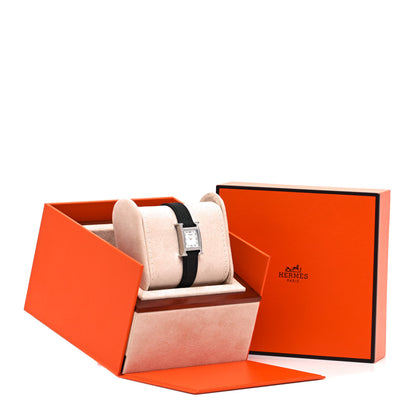 Hermes Stainless Steel Epsom Diamond Bezel Mother of Pearl 17.2mm Heure H Hour Quartz Watch Noir 5 of 5