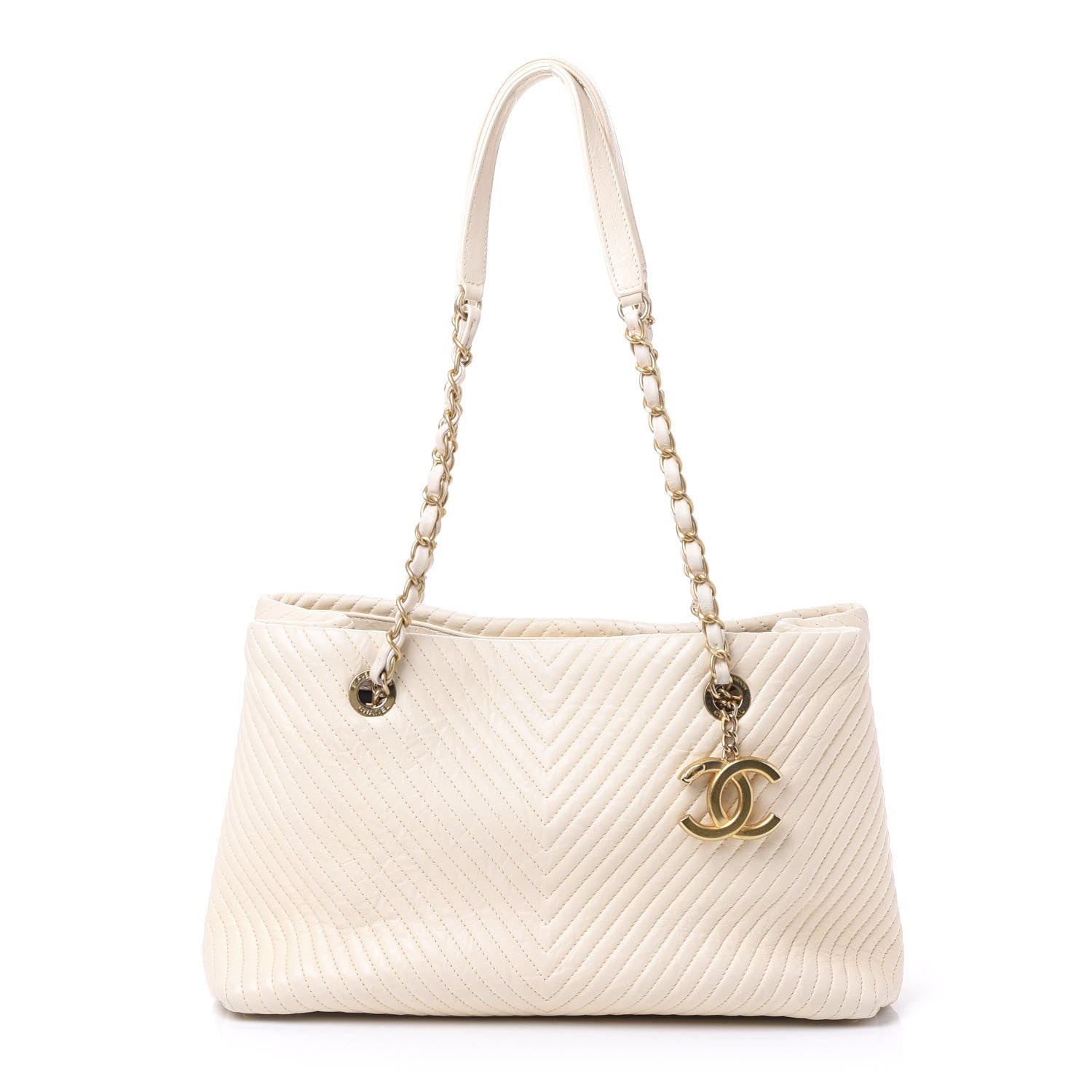 Chanel Wrinkled Lambskin Chevron Quilted Surpique Tote White 1 of 11