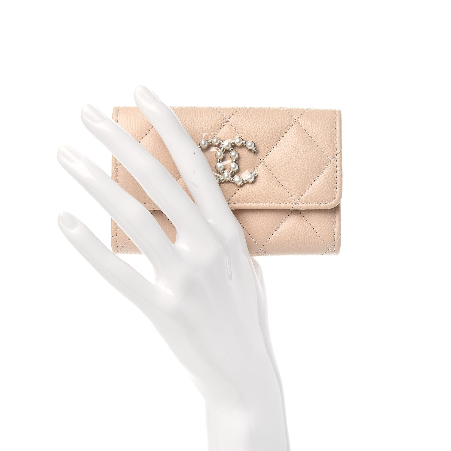 Chanel Caviar Pearl Quilted Coco Candy Flap Card Holder Beige 2 of 8