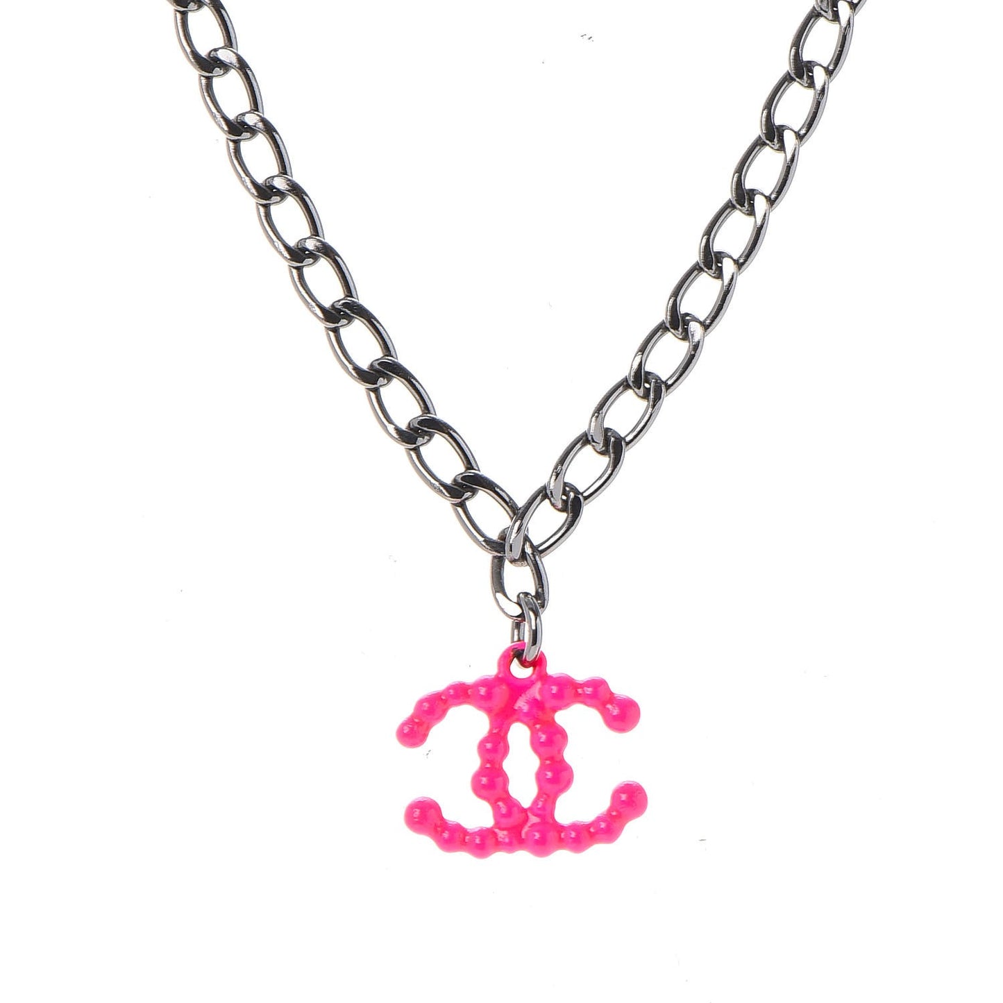 Ruthenium Enamel Coated CC Necklace Pink