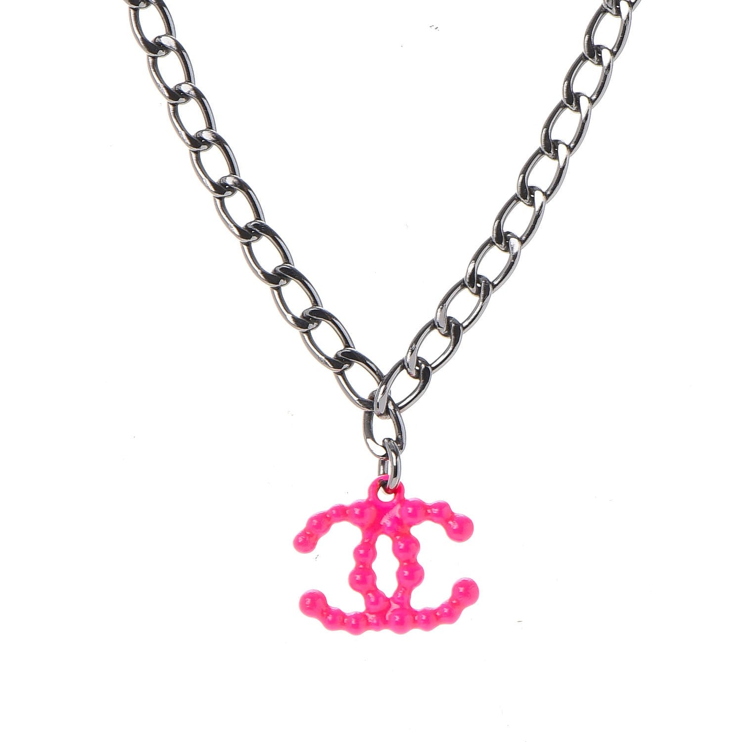 Chanel Ruthenium Enamel Coated CC Necklace Pink 3 of 6