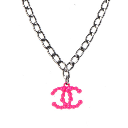 Chanel Ruthenium Enamel Coated CC Necklace Pink 3 of 6