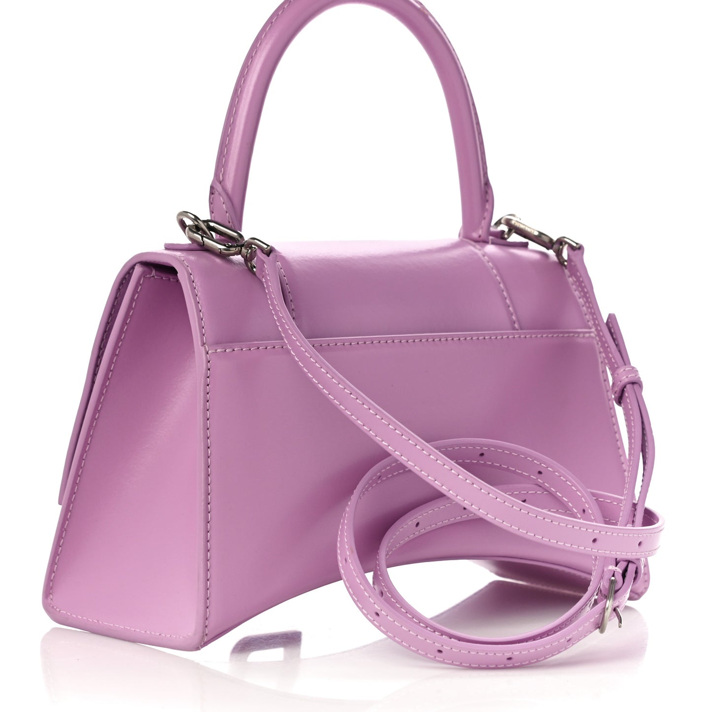Shiny Box Calfskin Tonal B Small Hourglass Top Handle Bag Lilac