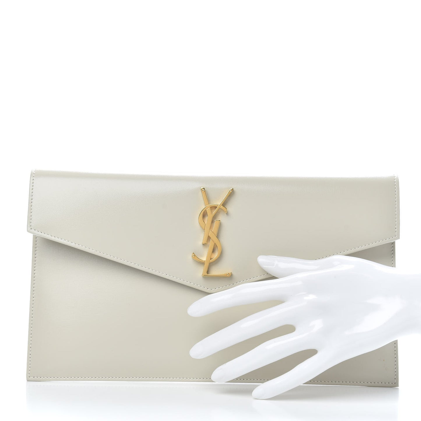 Smooth Shiny Calfskin Uptown Pouch Crema Soft