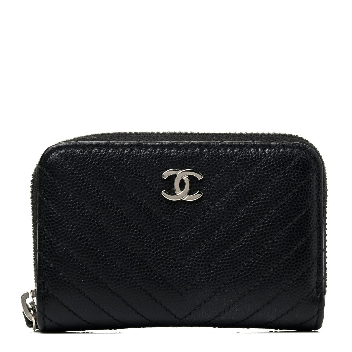 Chanel Caviar Chevron Quilted Zip Around Coin Purse Black 1 of 7
