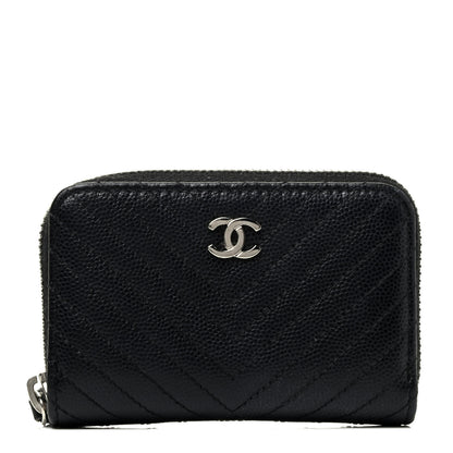 Chanel Caviar Chevron Quilted Zip Around Coin Purse Black 1 of 7