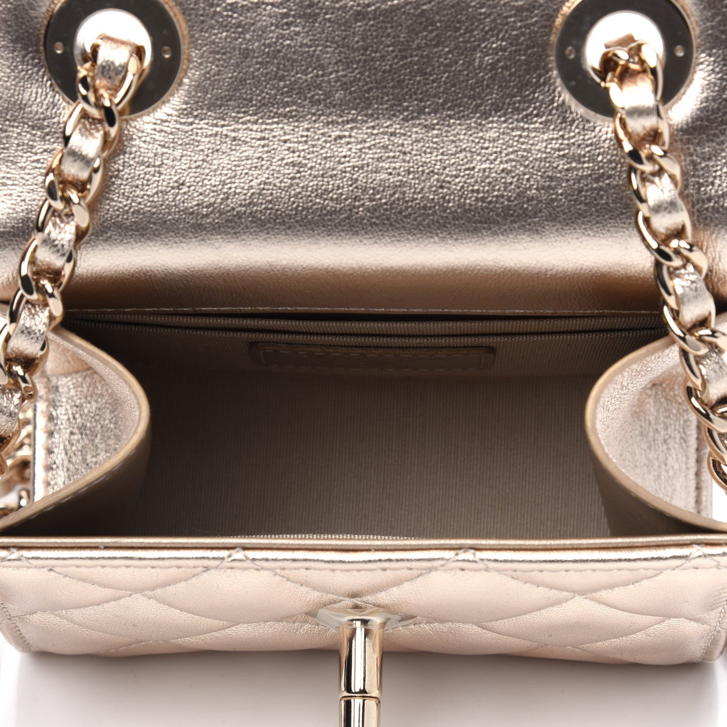 Chanel Metallic Lambskin Quilted Mini Trendy CC Clutch With Chain Gold 4 of 5
