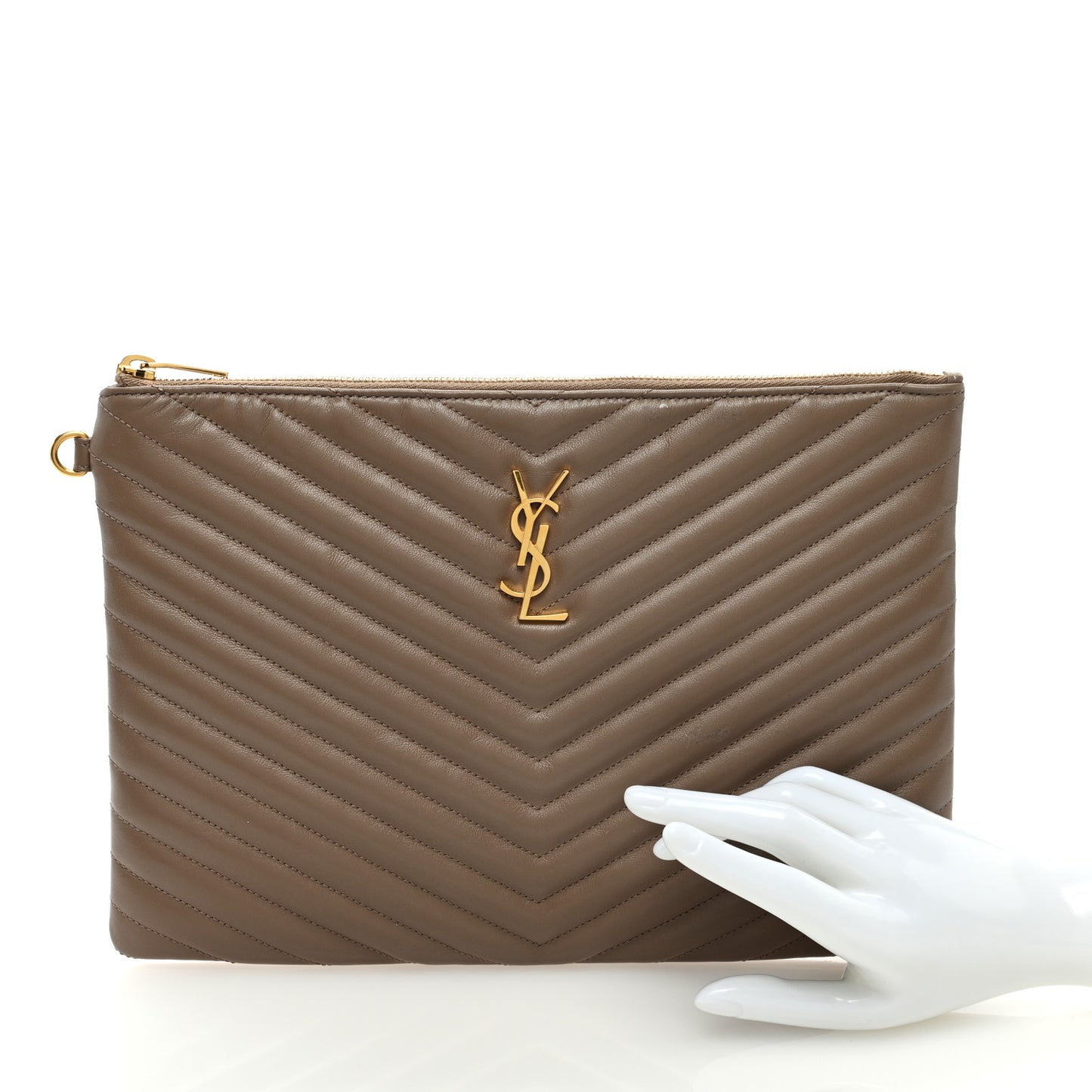 Calfskin Matelasse Monogram Cassandre Tablet Pouch Taupe