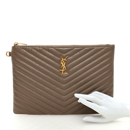 Saint Laurent Calfskin Matelasse Monogram Cassandre Tablet Pouch Taupe 2 of 6