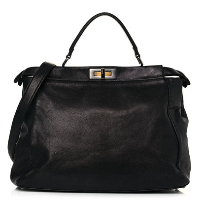 Fendi Goatskin Large Peekaboo Iconic Satchel Black Lampone 1 of 16