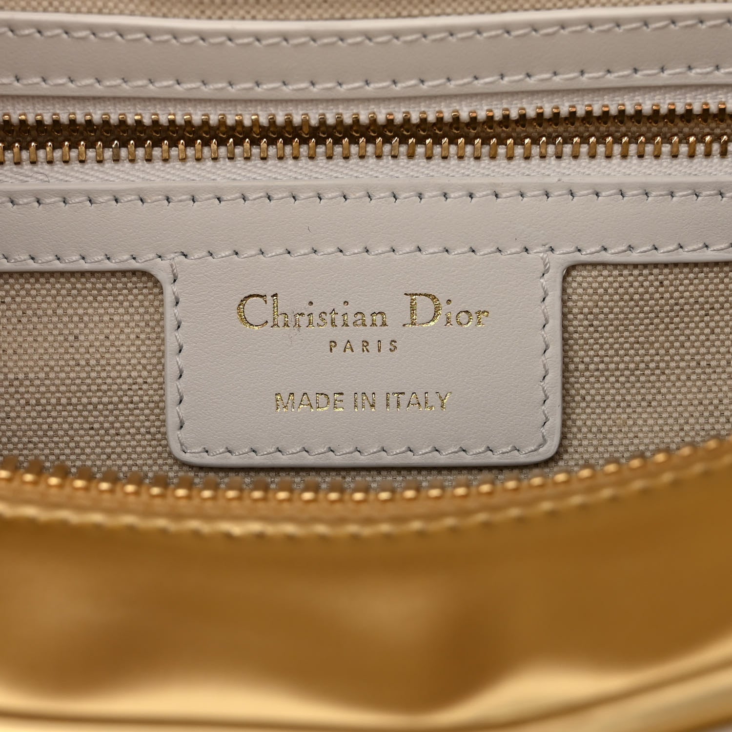 Christian Dior Calfskin Padded Macrocannage Medium Dior Vibe Zip Bowling Bag White Gold 6 of 13