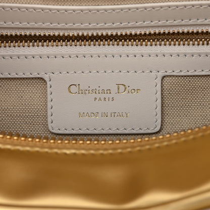 Christian Dior Calfskin Padded Macrocannage Medium Dior Vibe Zip Bowling Bag White Gold 6 of 13