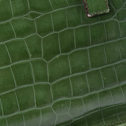 Prada Shiny Calfskin Crocodile Embossed Double Zip Bauletto Larice 10 of 11