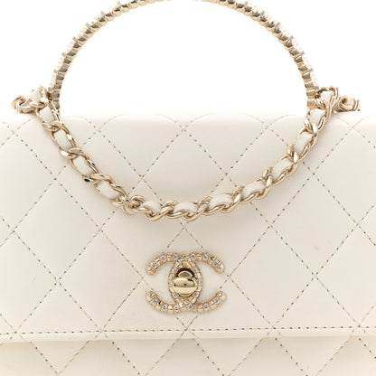 Chanel Lambskin Quilted Crystal Top Handle Rectangular Flap White 8 of 16