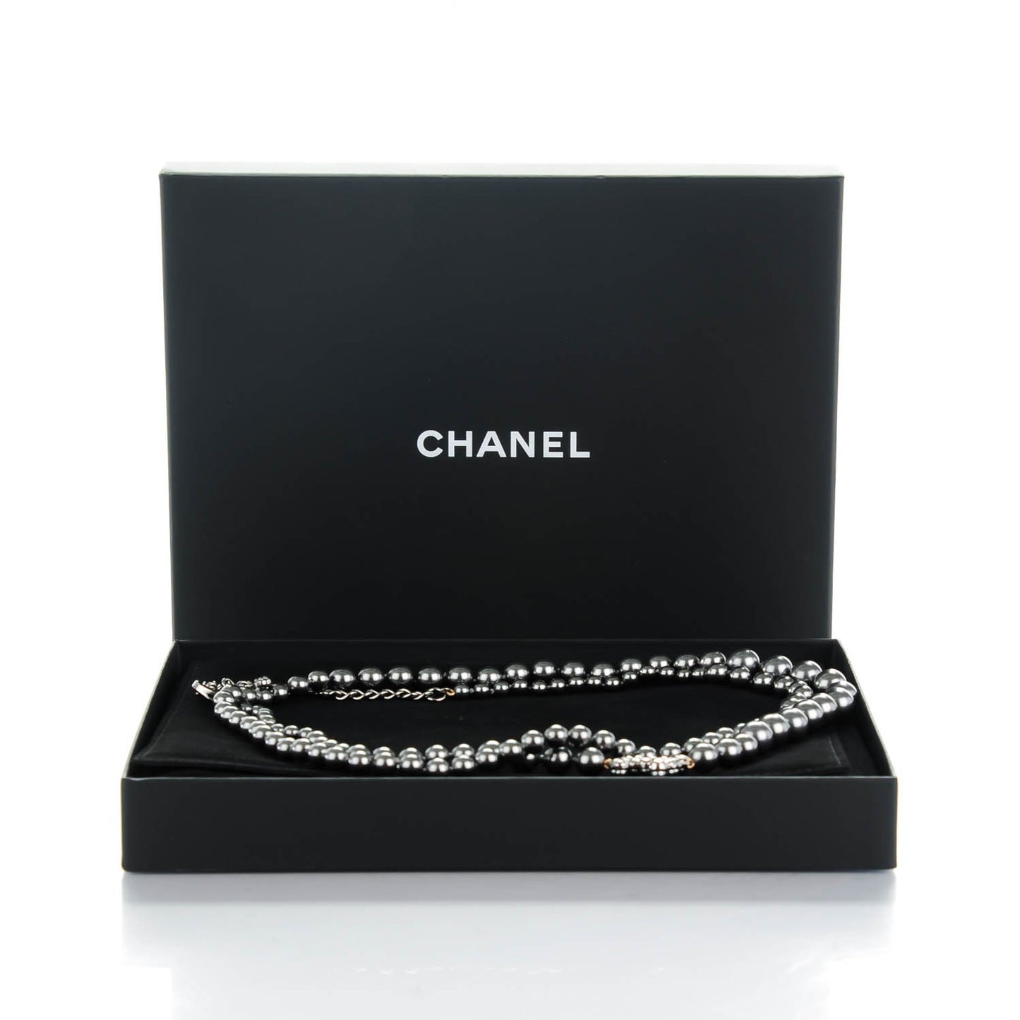 Ruthenium Beaded CC Long Necklace Black